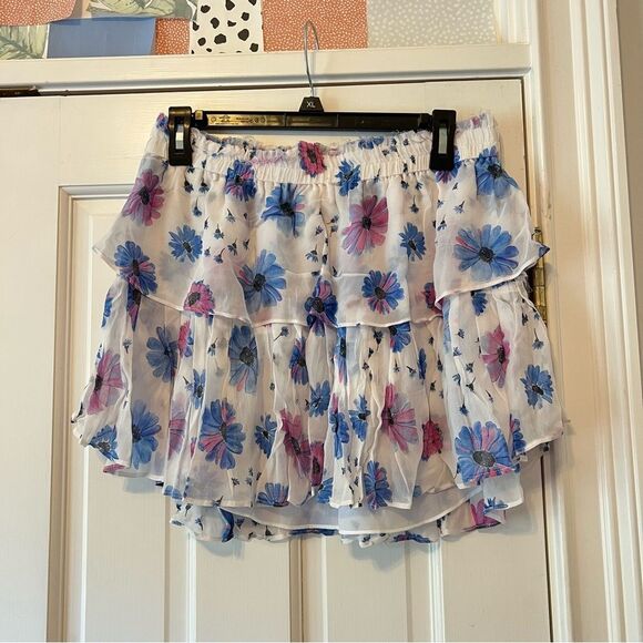 LoveShackFancy Flower Pattern Ruffle Mini Skirt in Deep Cotton Candy - Picture 4 of 8